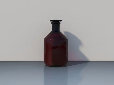Red Ceramic Bottle with Black Cap on Gray Surface against Light Background with Shadow 3d model
