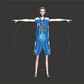 A Man Standing With Arms Outstretched In Blue Basketball Jersey Number 15 On Dark Background