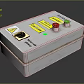 White Electrical Control Panel With Red Green Buttons Yellow Warning Labels Black Knob And Indicator 3d model