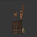 Wooden Architectural Components Display With Curved Cabinet Gabled Framed And Paneled Elements