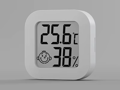 White Square Digital Thermometer Hygrometer Displays Temperature And Humidity With Smiley Face Icon 3d model