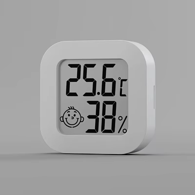 White Square Digital Thermometer Hygrometer Displays Temperature And Humidity With Smiley Face Icon 3d model