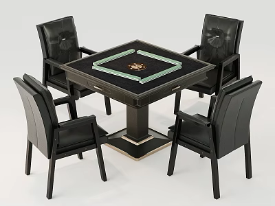 Modern Style Black Square Table with Four Leather Chairs Furniture Set 3d model