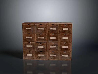 Vintage Wooden Drawer Cabinet With Multiple Labeled Compartments And Classic Design 3d model