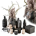 Elegant Decorative Ornament Set With Vase Branches Scented Candles And Boxes 3d model
