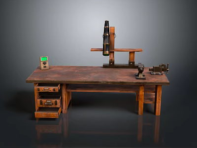 Wooden Workbench With Tools Vertical Tool Small Green Device And Storage Drawers 3d model