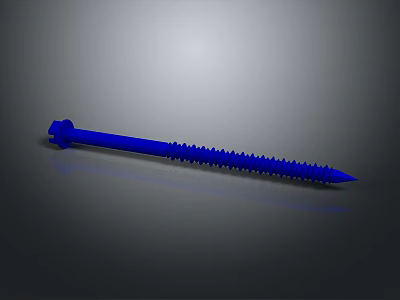 Blue Industrial Metal Screw With Shiny Reflection On Smooth Gray Background 3d model