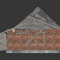 Dilapidated Brick Building With Damaged Roof And Exposed Wooden Framework