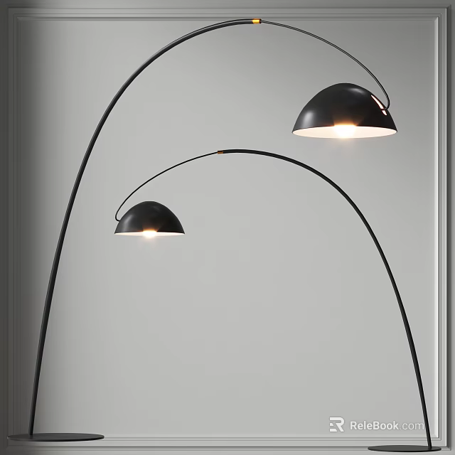 Black Arched Modern Floor Lamp With Double Shades And Metal Stand For Interior Decor 3d model 