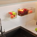 Modern Kitchen Interior Design With Marble Countertop Hanging Glasses Sink Fruits And Candles
