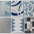 Modern Square Rugs with Blue Gray Geometric Leaf Circular Patterns and Chevron Patchwork Designs 3d model