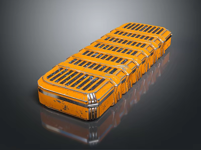 Multiple Orange Weapon Ammunition Cases With Metal Stripes And Rectangular Design 3d model