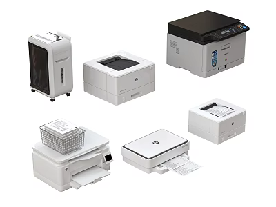 Essential Office Appliances Including Printers Shredders And Various Equipment For Workplace 3d model