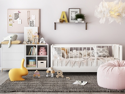 Baby Room Bed Toy Storage Cabinet Lazy Sofa 3d model