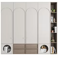 Modern Minimalist Wardrobe With Arched Doors Light Beige Finish And Wooden Drawers
