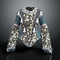 Women's Ruffled Floral Blouse With Bell Sleeves And Lace Trim