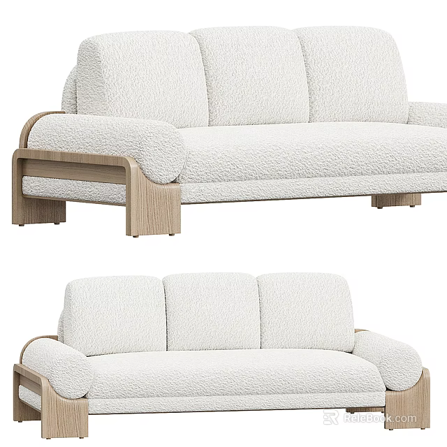 Light Cream Plush Sectional Sofa With Wooden Frame Modern Design 3d model