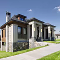 Semi Detached Villa Modern Exterior Design With Large Windows Wooden Deck Lawn And Greenery