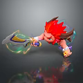 Game Character With Red Hair And Glowing Weapon In Dynamic Action Stance