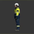 A Man In Yellow Reflective Safety Vest And White Hard Hat Standing Against Grey Background