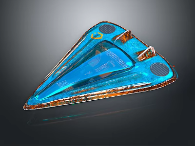 Blue Transparent Triangle Decorative Object With Orange Edges And Geometric Details 3d model