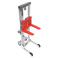Mobile Hydraulic Lift Equipment With Red Forks Silver Metal Frame And Wheels