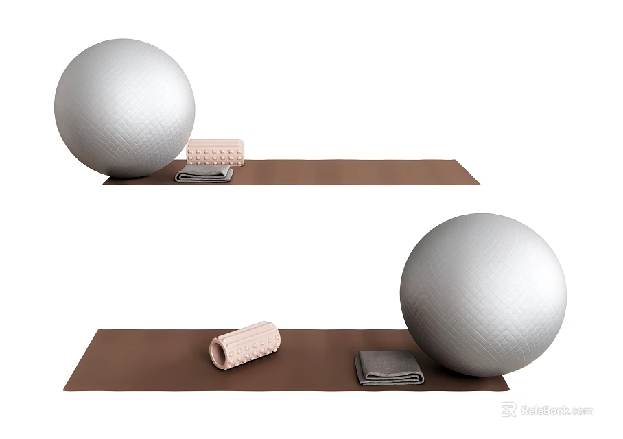 Home Fitness Setup With Yoga Mat Exercise Ball Block And Foam Roller 3d model 