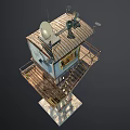 Elevated Metal Shack With Corrugated Roof Satellite Dish Speakers And Balcony