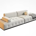Modern Sectional Sofa With Tufted Design Round Pillow And Gray Blanket 3d model
