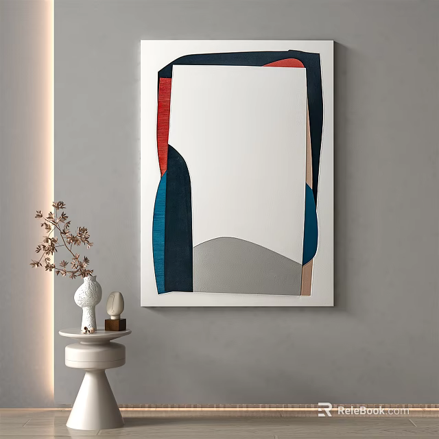 Modern Artistic Mirror With Colorful Geometric Frame And Decorative Table Setup 3d model