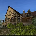 Wooden Detached Villa With Sloped Red Roof Chimney And Green Surrounding Trees