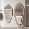 Modern Irregular Mirrors With Wooden Frames For Minimalist Interior Near Clothes Rack And Hanging Garments