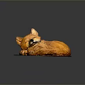 Game And Movie Character Orange Fox Sleeping Curled Up With Closed Eyes On Yellow Mat