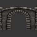 Detailed Stone Arched Bridge Structure With Wooden Deck And Stone Pillars