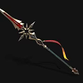 Ornate Spear with Red Gold Star Shaped Accents Colorful Ribbon and Green Shaft Design