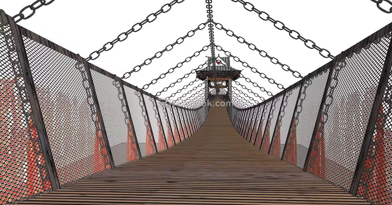 Modern Iron Chain Suspension Bridge 3d model