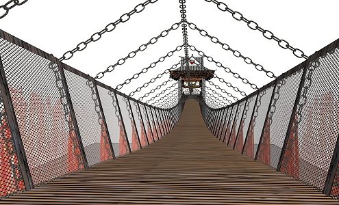 Modern Iron Chain Suspension Bridge 3d model