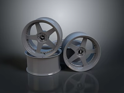 Three Silver Alloy Car Wheels Stacked As High Quality Automotive Parts 3d model