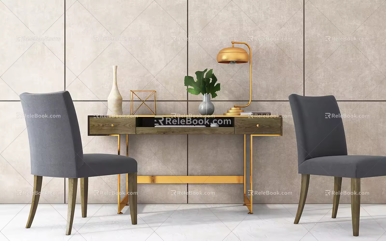 Modern Desk and Chair Table and Chair Desk Combination 3d model