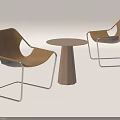 Modern Stylish Round Table With Brown Upholstered Chairs And Metal Frames 3d model