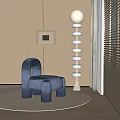 Modern Indoor Blue Table And Chair Set With Beige Walls White Columns And Window Blinds