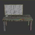 Wooden Office Desk With White Circular Object Yellow Red Markers And Natural Wood Grain Surface