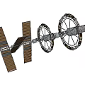 Wheel Shaped Space Station Orbiting Earth With Cloudy Skies 3d model