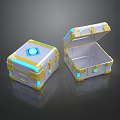 Activation Device With Blue Glowing Elements Golden Borders Two Boxes One Closed And One Open