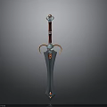 Fantasy Sword 3D Model With Red Hilt Orange Guard And Gemstone Decoration