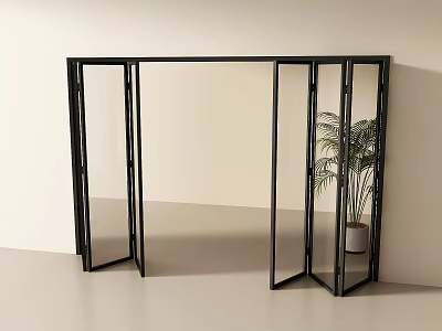 Modern Glass Folding Door With Black Frame Open And Green Plant In White Pot 3d model