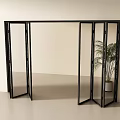 Modern Glass Folding Door With Black Frame Open And Green Plant In White Pot