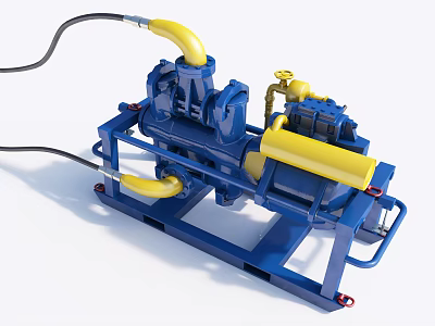 Industrial Pump Equipment With Blue Frame Yellow Pipes And Steel Base Structure For Industrial Use 3d model