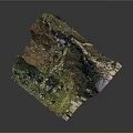 Detailed 3D Mountainous Terrain Model With Lush Vegetation And Small Buildings