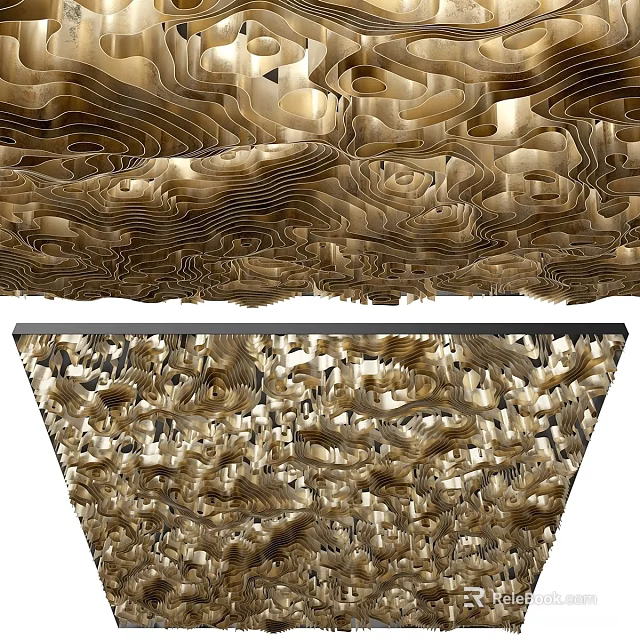 Elegant Modern Artistic Chandelier With Layered Wave Like Sculptural Golden Design 3d model 